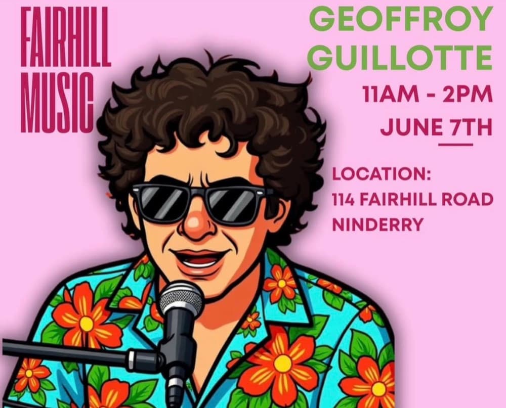 Fairhill Music poster for Geoffroy Guillotte's Fairhill Chill session, 11am to 2pm
